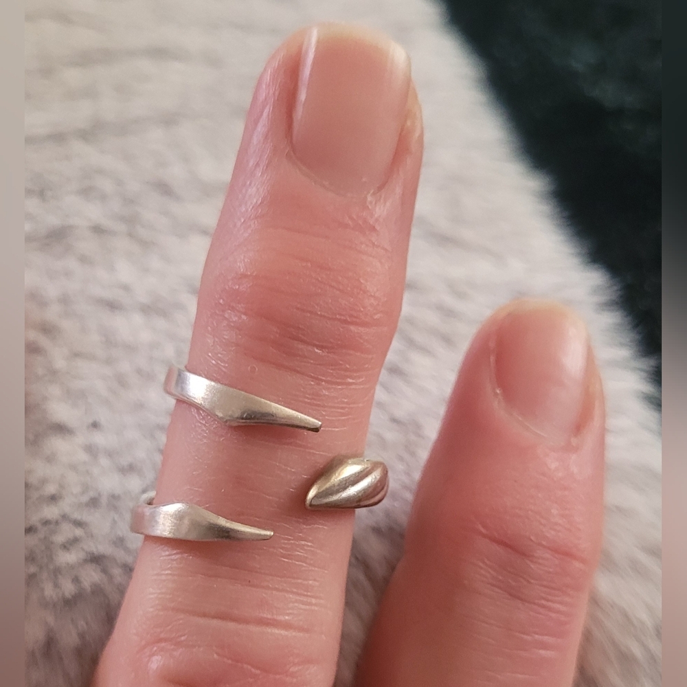 Vintage Silver Plate HandCrafted 2 Tine Fork Ring Midi Knuckle Pinky SZ 5.5 BOHO